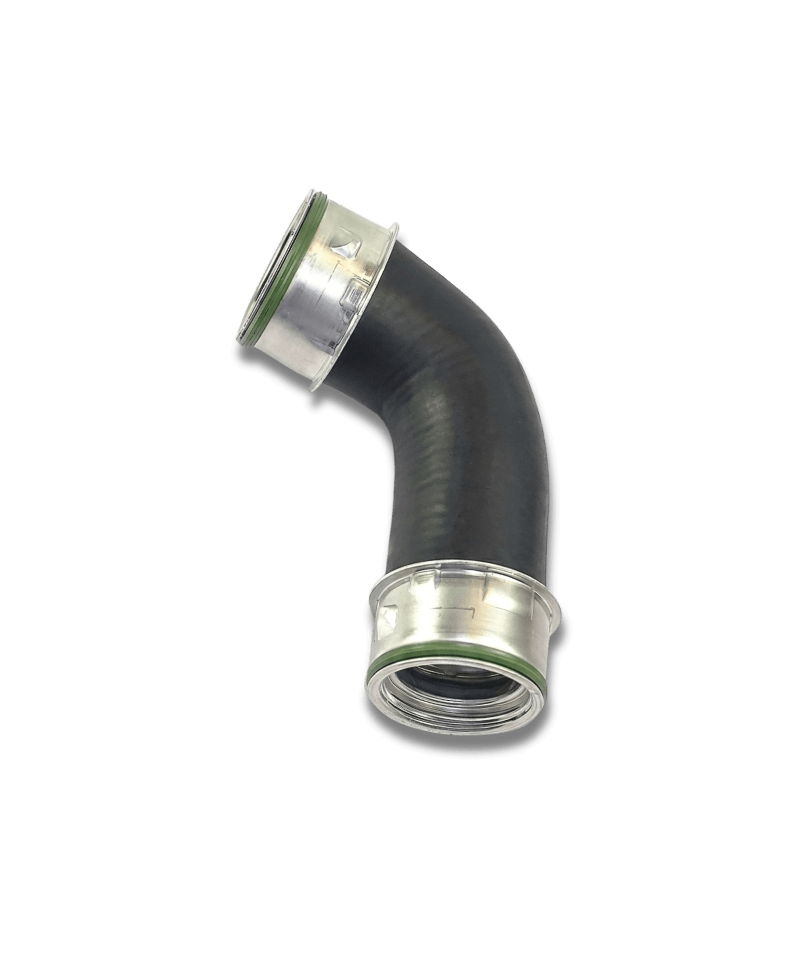 90 degree intercooler charge air hose with aluminium collars and green O-rings