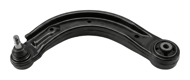 Curved front lateral track control arm featuring an induction hardened ball joint stud and a high deflection rear pivot bushing.