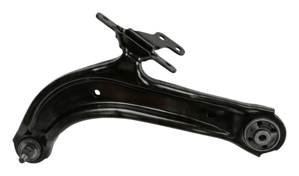 Reinforced stamped metal lower suspension wishbone frame stamped ST63-A highlighting precise pilot mounting holes and solid cylindrical pivot ears.