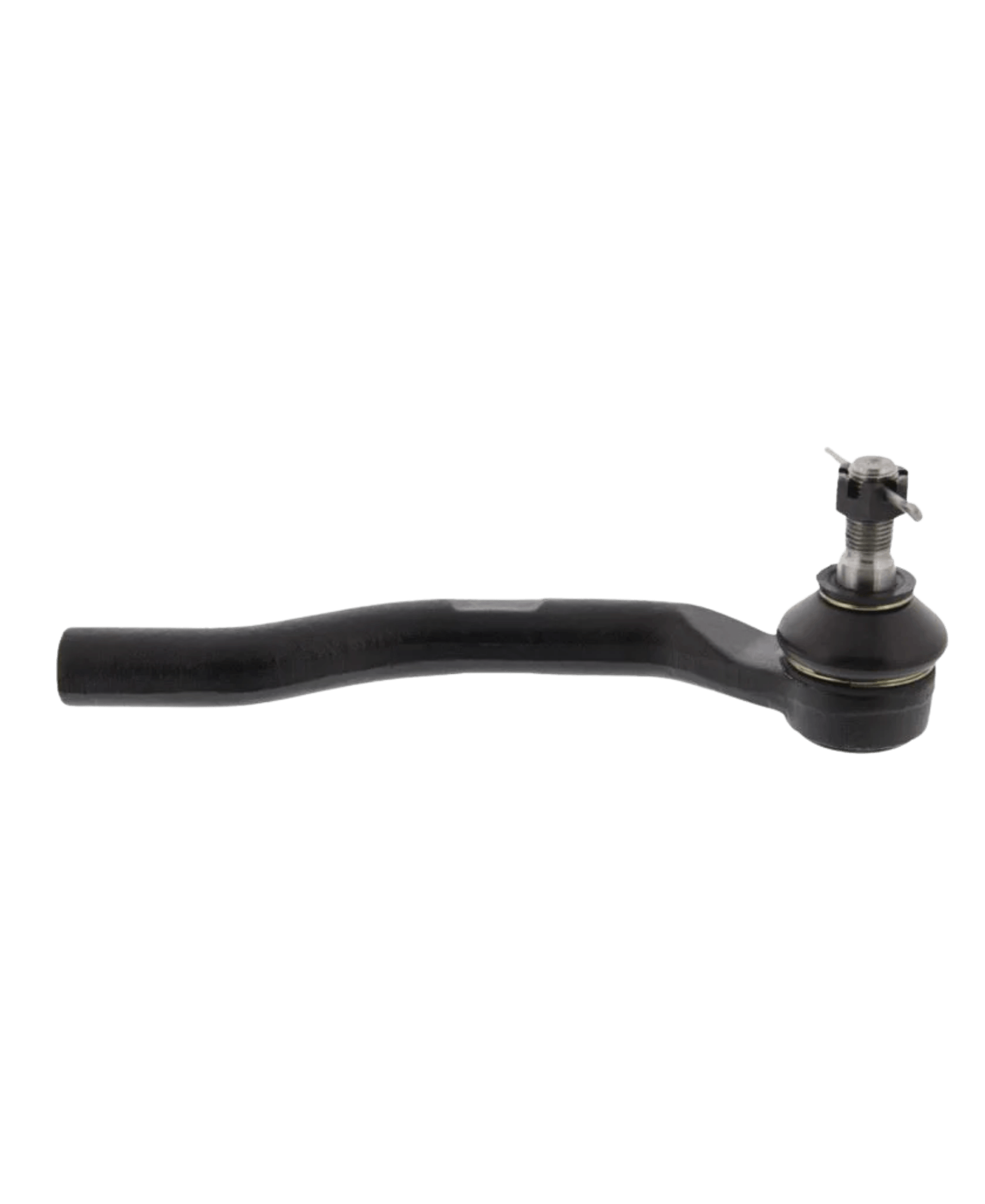 An elongated curved steering tie rod link manufactured from induction-hardened steel featuring a factory pre-greased steering ball joint socket extension.