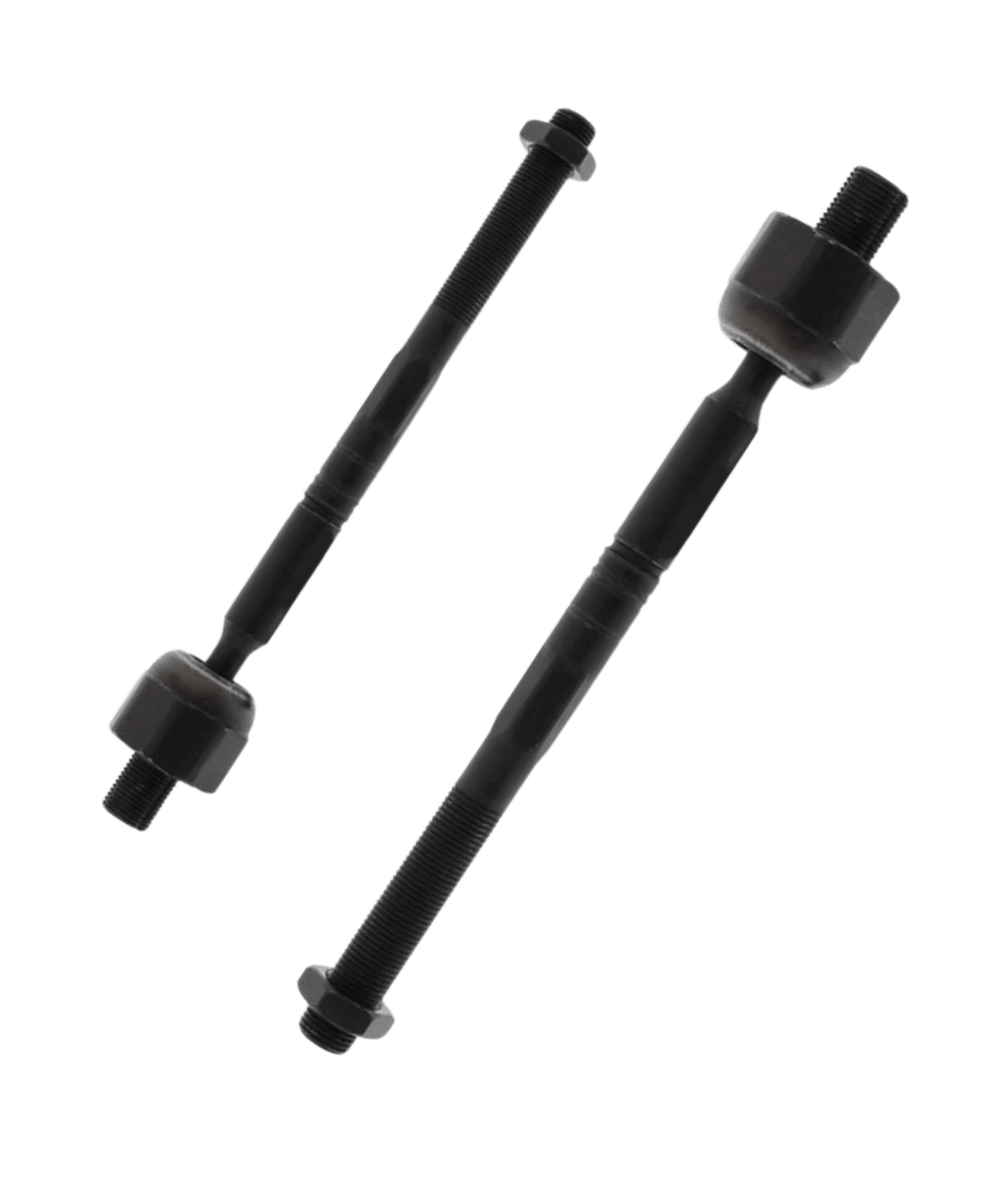 Pair of straight inner steering gear axial joints with external adjustments threads and integrated high torque articulation ball housings.
