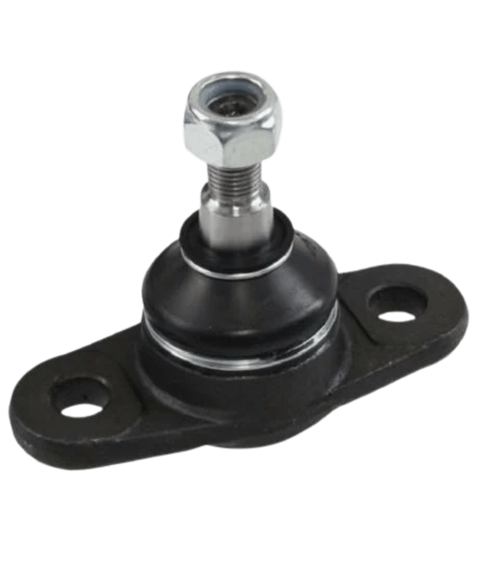 Heavy duty lower suspension ball joint assembly featuring a dual hole mounting flange ear configuration and high tensile hardware.