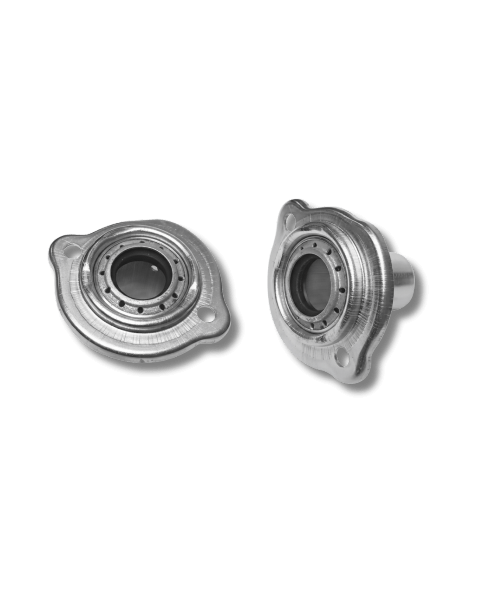 Clutch bearing guide flange with perforated retainer ring and 2-bolt mounting